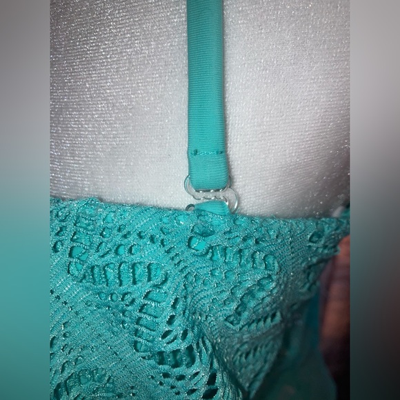 Hula Honey Turquoise Lacey Ruffled Open Back versatile Strap Bikini Top M EUC - Picture 4 of 14